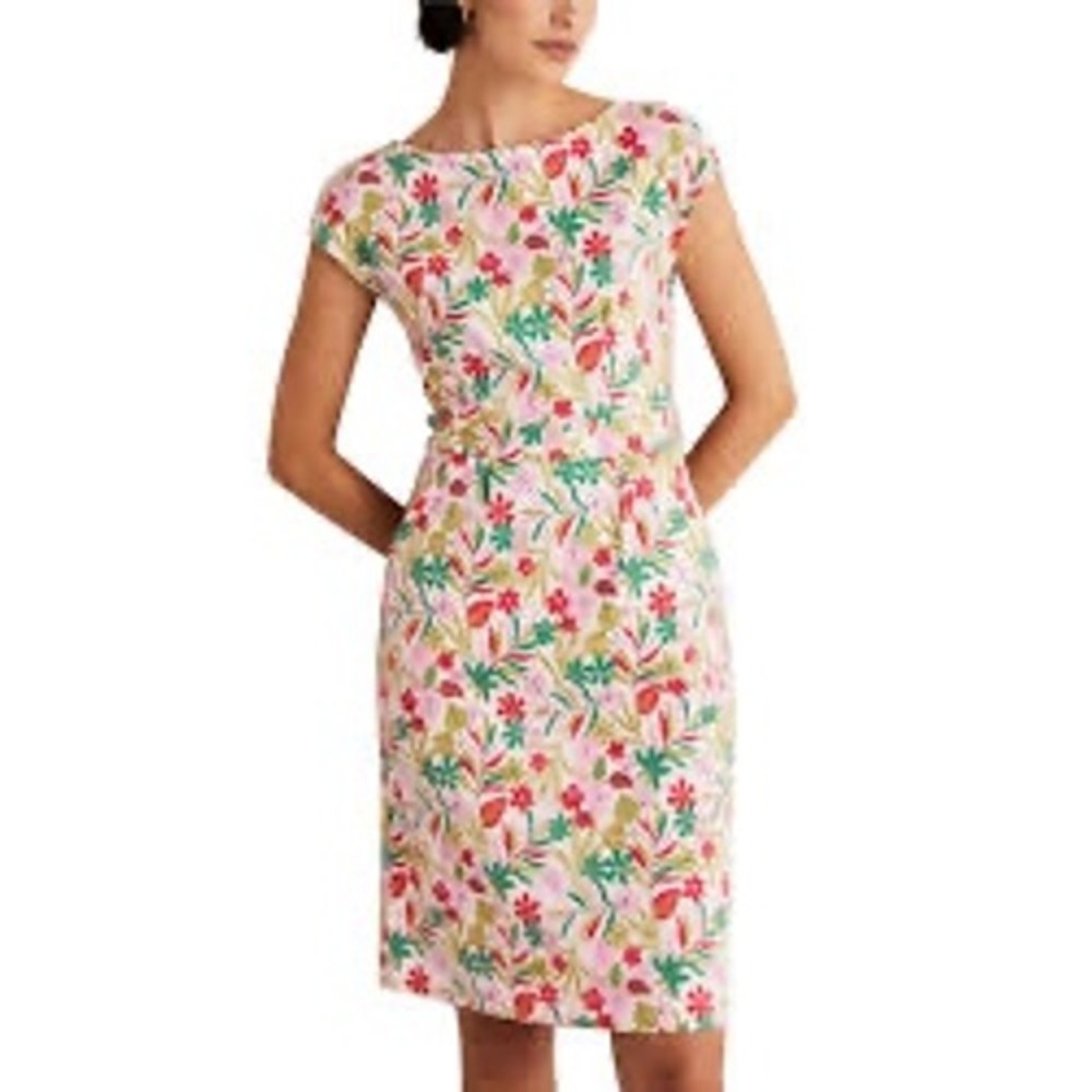 Boden Florrie Jersey Dress Pink Green Red Botanical Short Sleeve Size 14L